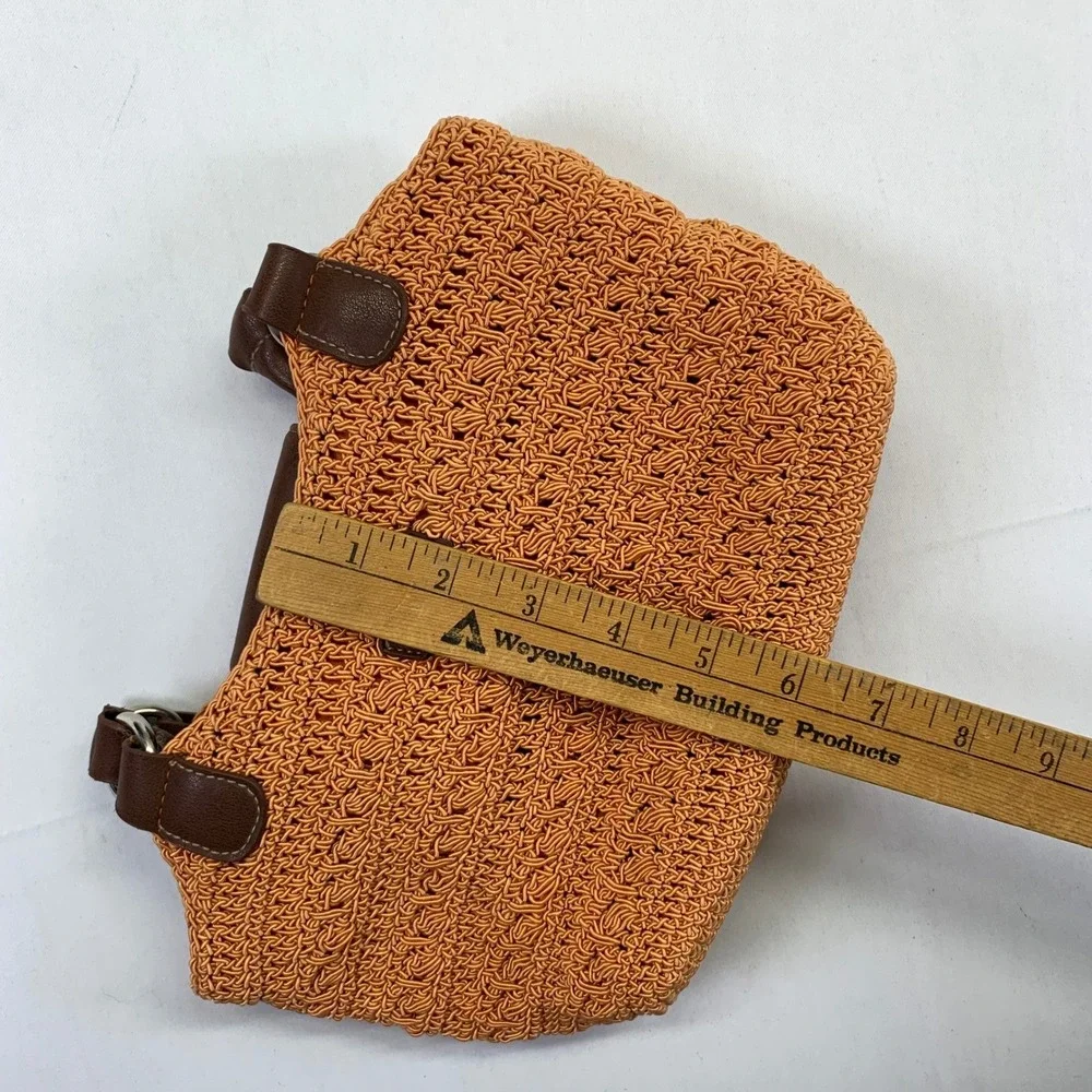 Rosetti Orange Woven Satchel Bag Purse Brown Faux Leather‎ Handle Small